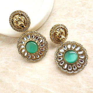 Ria Sabyasachi Inspired Mint Green Kundan Earrings - ECLAT INDIAN JEWELSEarringsGreen