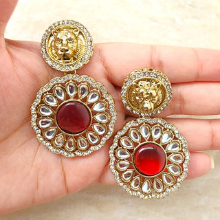 Ria Sabyasachi Inspired Red Kundan Earrings - ECLAT INDIAN JEWELSEarringsRed