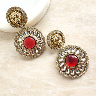 Ria Sabyasachi Inspired Red Kundan Earrings - ECLAT INDIAN JEWELSEarringsRed
