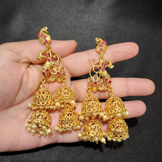 Riana Gold Plated Peacock Jhumki Polki Earrings - ECLAT INDIAN JEWELSEarringsGold