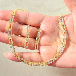 Riley Gold Dual Toned Diamond Simulant Necklace Set - ECLAT INDIAN JEWELSNecklace SetsGold