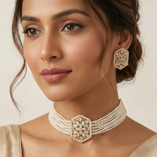 Jodell Mint Green & Pastel Pink Choker Necklace Set