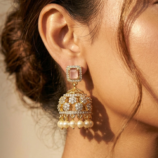 Josie Pink CZ Diamond Simulant Jhumka Earrings