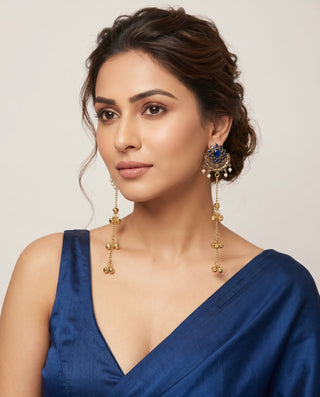 Veronica Blue Kashmiri Oxidised Gold Finish Earrings