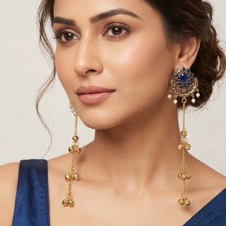 Veronica Blue Kashmiri Oxidised Gold Finish Earrings