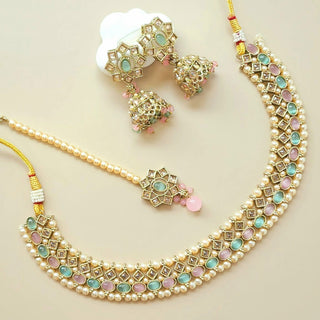 Amanda Mint Pink Choker Set with Tikka