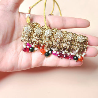 Raha Multicolour Polki Choker Necklace Set with Tikka & Passa