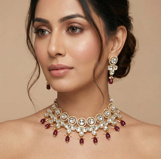 Jordyn Dark Red Kundan CZ Necklace Set