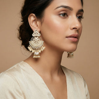 Darla White Jhumki Earrings (with detachable hair chain)