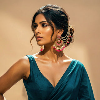 Rosalie Baahubali Pink Polki Earrings (with detachable hair chains)