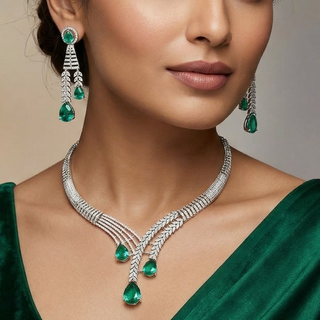 Flora Sea Green CZ Diamond Simulant Necklace Set