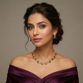 Camila Purple Gold Plated Diamond Simulant Necklace Set