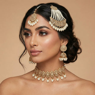 Alisha White Polki Choker Necklace Set with Tikka & Passa