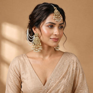Elsia Gold Baahubali Polki Tikka Set (with Detachable Hair Chain)