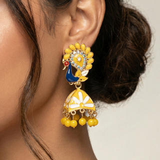 Piya Yellow Peacock Jhumka Earrings