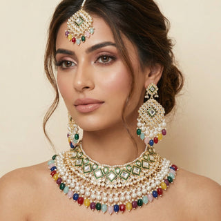 Sia Multicolour Kundan Necklace Set with Tikka