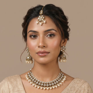 Nessie White Kundan Necklace Set