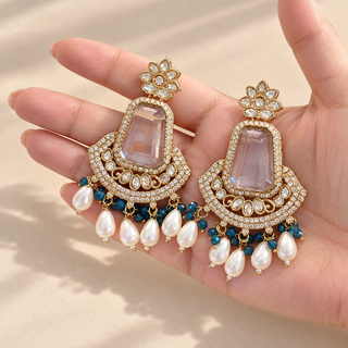 Beatrix Teal Blue Polki Earrings