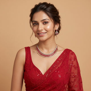 Addison Red CZ Diamond Simulant Necklace Set