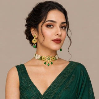 Sasha Green Kundan Choker Necklace Set