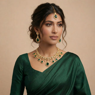 Ramona Green Gold Finish Diamond Simulant Necklace Set