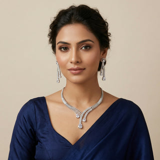 Flora White CZ Diamond Simulant Necklace Set