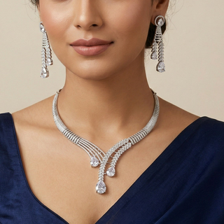 Flora White CZ Diamond Simulant Necklace Set