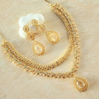 Samantha Gold Diamond Simulant Double Row Necklace Set