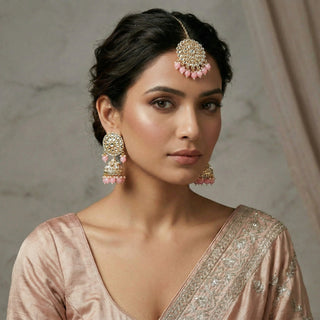 Nichola Light Pink Kundan Jhumka Tikka Set