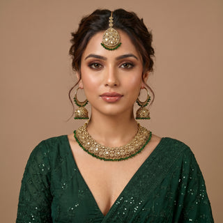 Emmie Green Polki Necklace Set with Tikka