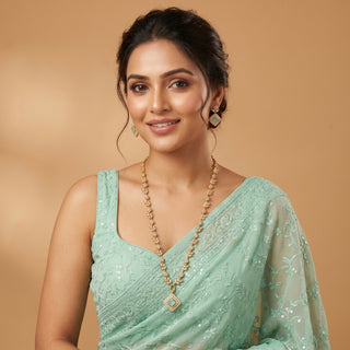 Kaia Mint Green CZ Diamond Simulant Long Necklace Set
