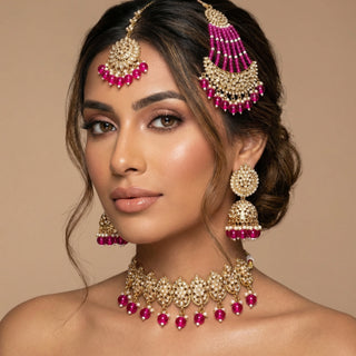 Alisha Purple Polki Choker Necklace Set with Tikka & Passa