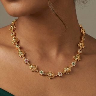 Tahira Multicolour Temple (Lord Ganesh) CZ Diamond Simulant Necklace Set