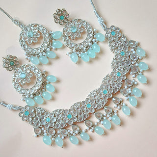 Stacey Polki Light Blue Necklace Set with Tikka
