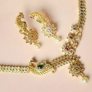 Roxy Multicolour Peacock CZ Diamond Simulant Kemp Necklace Set