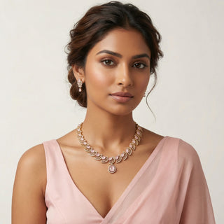 Ella Pink CZ Diamond Simulant Necklace Set