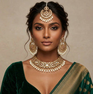 Rosalee White Polki Necklace Set with Tikka
