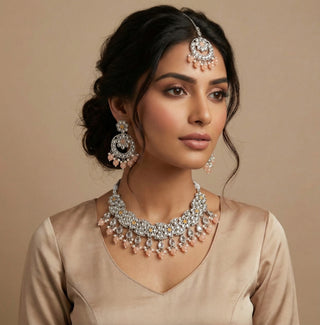 Stacey Polki Peach Necklace Set with Tikka