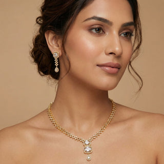 Amy Gold Diamond Simulant Necklace Set