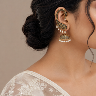 Samara White Lightweight & Easy to Wear Ear Cuff Earrings
