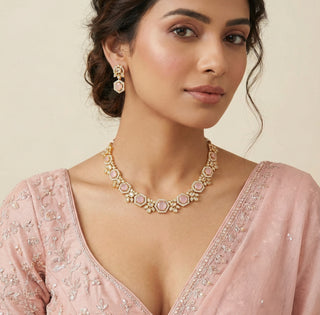 Amara Pink CZ Diamond Simulant Necklace Set