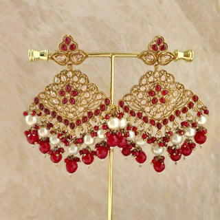 Rosabelle Baahubali Polki Dark Red Earrings (with detachable hair chains) - ECLAT INDIAN JEWELSEarringsRed