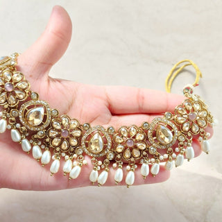 Rosalee White Polki Necklace Set with Tikka - ECLAT INDIAN JEWELSNecklace SetsWhite