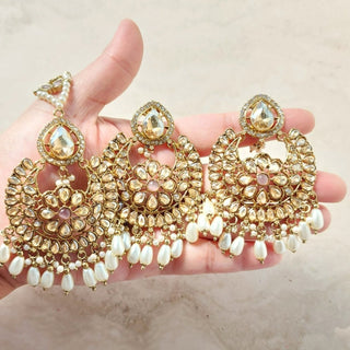 Rosalee White Polki Necklace Set with Tikka - ECLAT INDIAN JEWELSNecklace SetsWhite