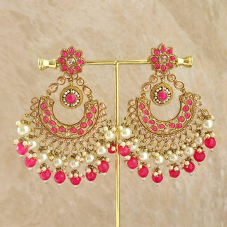 Rosalie Baahubali Pink Polki Earrings (with detachable hair chains) - ECLAT INDIAN JEWELSEarringsPink