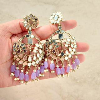 Rosalie Light Purple Mirror Necklace Set with Maang Tikka - ECLAT INDIAN JEWELSNecklace SetsPurple