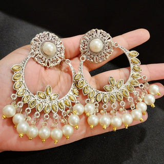 Rosalyn German Silver Chaandbali Earrings - ECLAT INDIAN JEWELSEarringsSilver