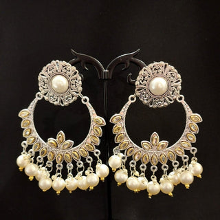 Rosalyn German Silver Chaandbali Earrings - ECLAT INDIAN JEWELSEarringsSilver