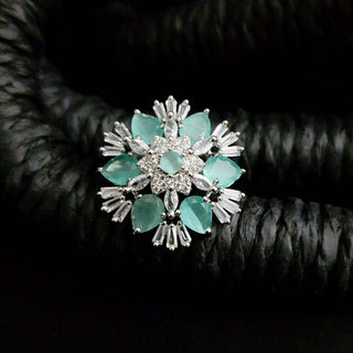 Roxanne Mint Green Adjustable Diamond Simulant Ring - ECLAT INDIAN JEWELSRingsGreen