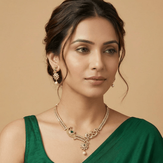 Roxy Multicolour Peacock CZ Diamond Simulant Kemp Necklace Set - ECLAT INDIAN JEWELSNecklace SetsMulticolour